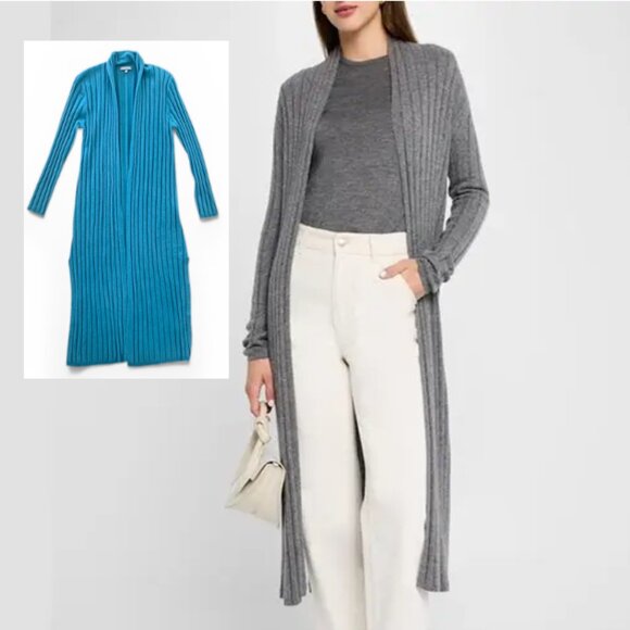 Neiman Marcus Cashmere Collection Open-Front Ribbed Cashmere Duster